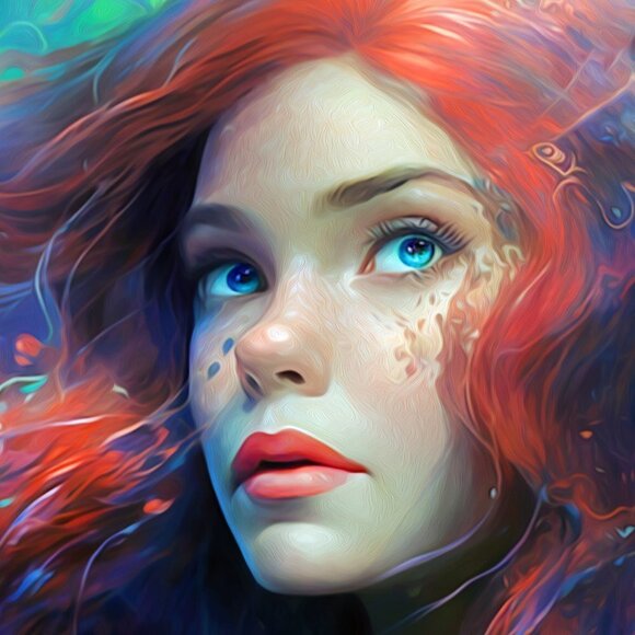 8x8 Princess Ariel Portrait Wall Art Fantasy‎ Watercolor Oil Painting Print - Picture 6 of 8